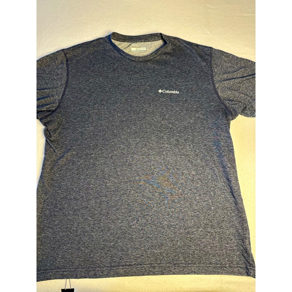 Columbia Mens L Blue Logo T-Shirt Solid Short Sleeve Crew Neck Polyester Knit